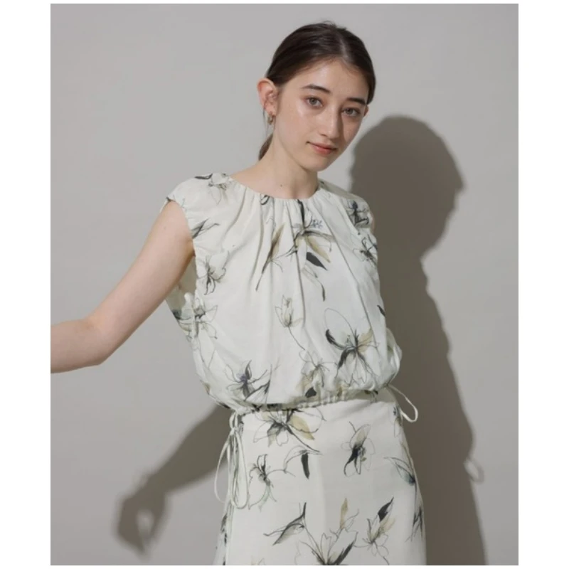 【强哥外贸】 夏季新款 A 千金亚麻混纺气质复古收腰上衣碎花