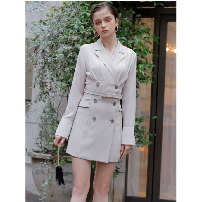 【强哥外贸】  气质 E 设计感拼接收腰时尚Mini连衣裙