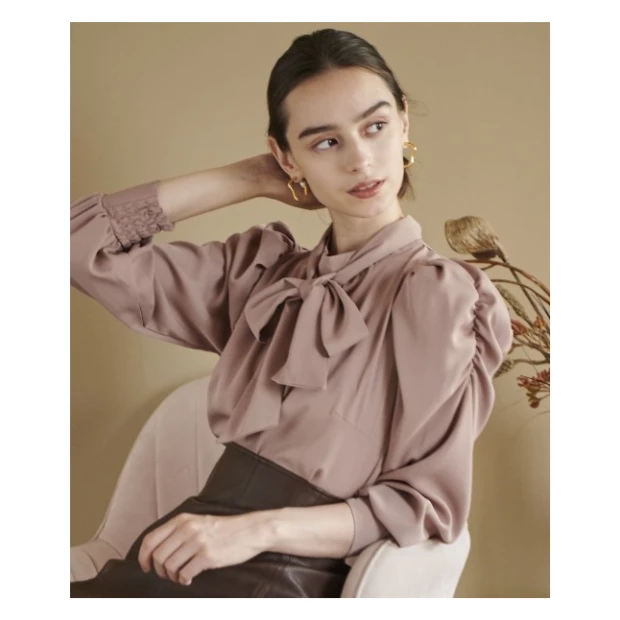 【强哥外贸】春季服饰A气质褶皱卷袖领结系带衬衫小众上衣