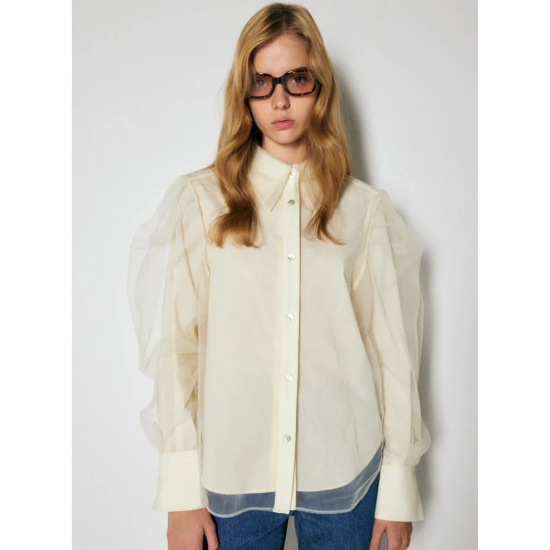 【SAKURA】日系品牌  气质 M 春季服饰OVERSIZE纱质氛围感衬衫衬衣