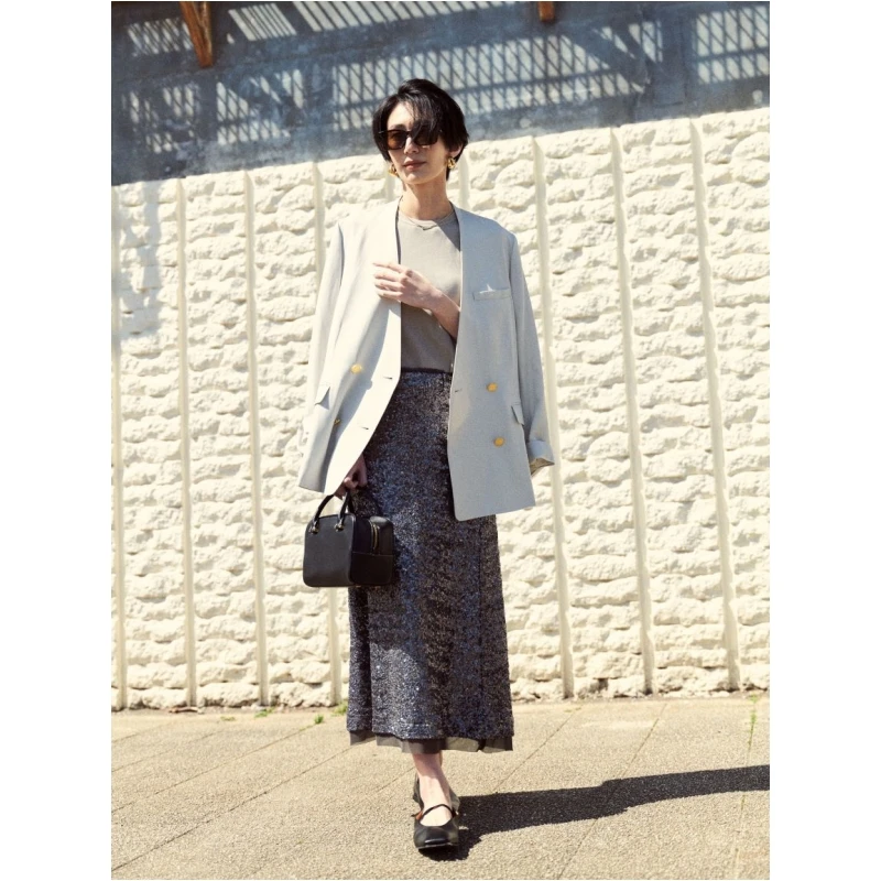 【强哥外贸】夏季新款 M 时尚休闲高腰松紧亮片薄纱半裙