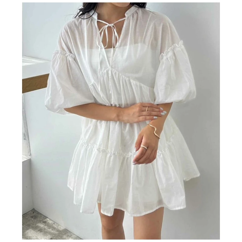 【强哥外贸】夏季新款 N 宽松两穿显瘦设计感绑带薄款上衣气质衬衫