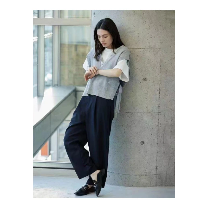 【强哥外贸】日系品牌  夏季时尚 L 阔腿显瘦两穿休闲高腰长裤大码