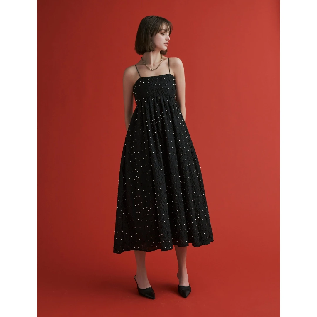 【Yorozuya】日系品牌 杂志款 E 提花钉珠面料气质优雅吊带连衣裙