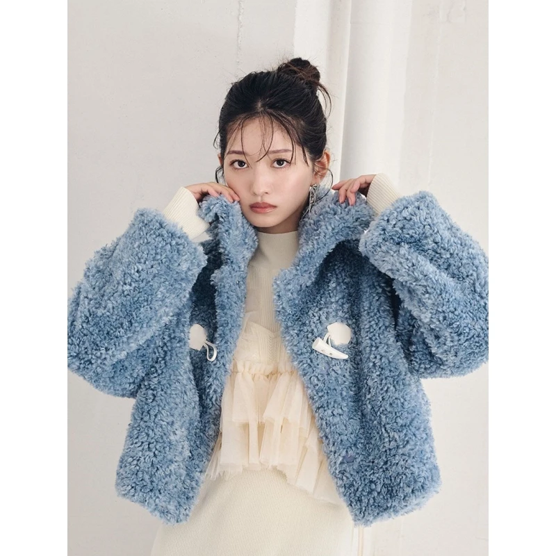 【强哥外贸】日系品牌 秋冬上新 L 杂志款羊角扣毛绒百搭短款外套