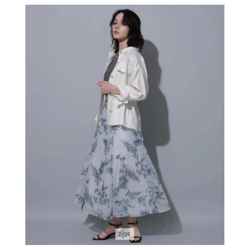 【强哥外贸】 夏季新款 R 日常千金欧根纱高腰印花显瘦半身裙中国风