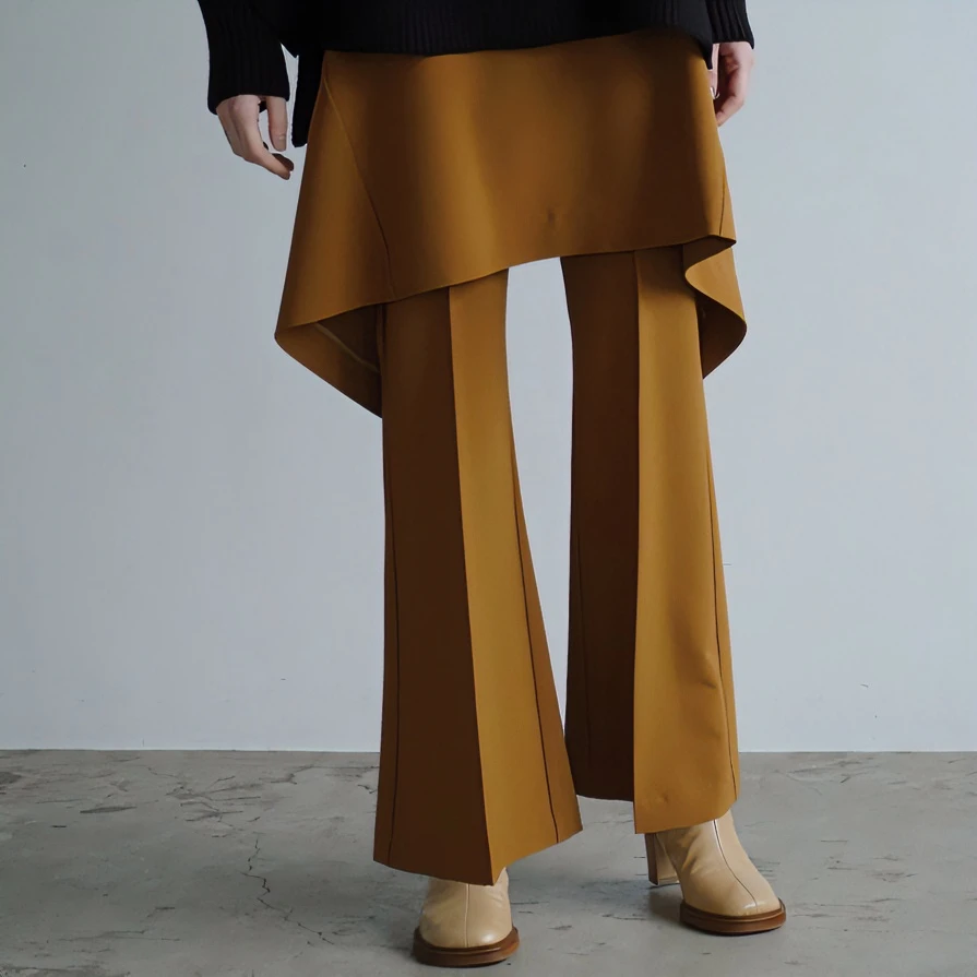 【强哥外贸】系带裙边松本显瘦拼接设计气质时尚休闲裤直筒