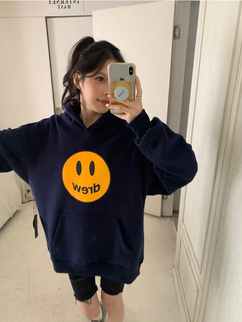 drew加绒连帽卫衣春秋长袖洋气休闲百搭宽松加绒韩版春秋长袖