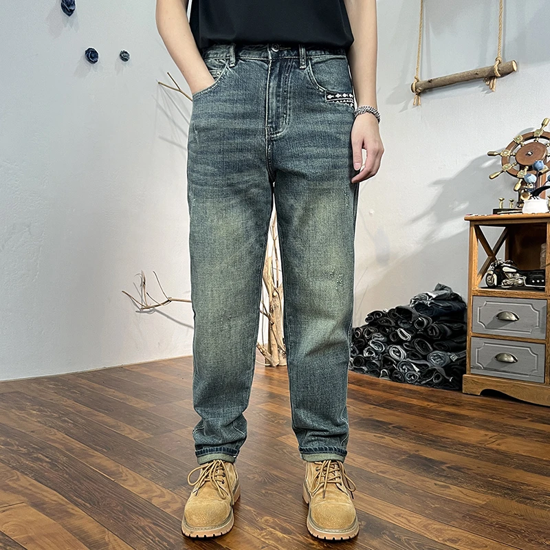 香港专柜弹力宽松男牛仔裤子2024秋冬男士高端新款潮流休闲锥形裤