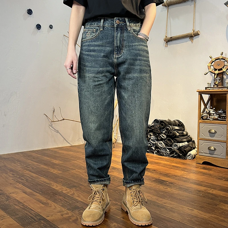 九分牛仔裤男款2024新款宽松直筒潮流百搭男士锥形高端休闲裤子