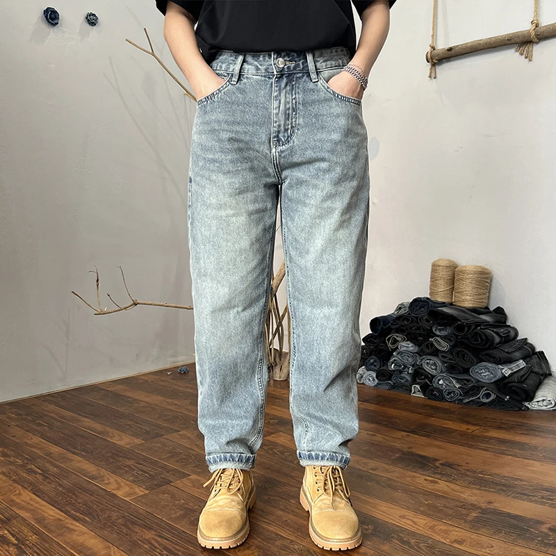 高端牛仔裤男2025新款时尚男士宽松直筒百搭锥形休闲潮流九分裤子