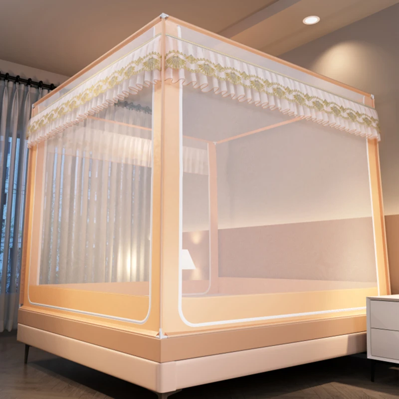 婴儿防摔全封闭蚊帐遮光家用卧室三开门防尘顶免安装蒙古包围栏
