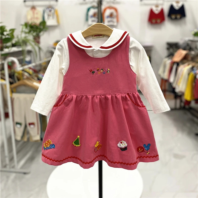 代发日系miki秋季上新22花朵卡通女童蝴蝶结连衣裙宝宝背心裙2839