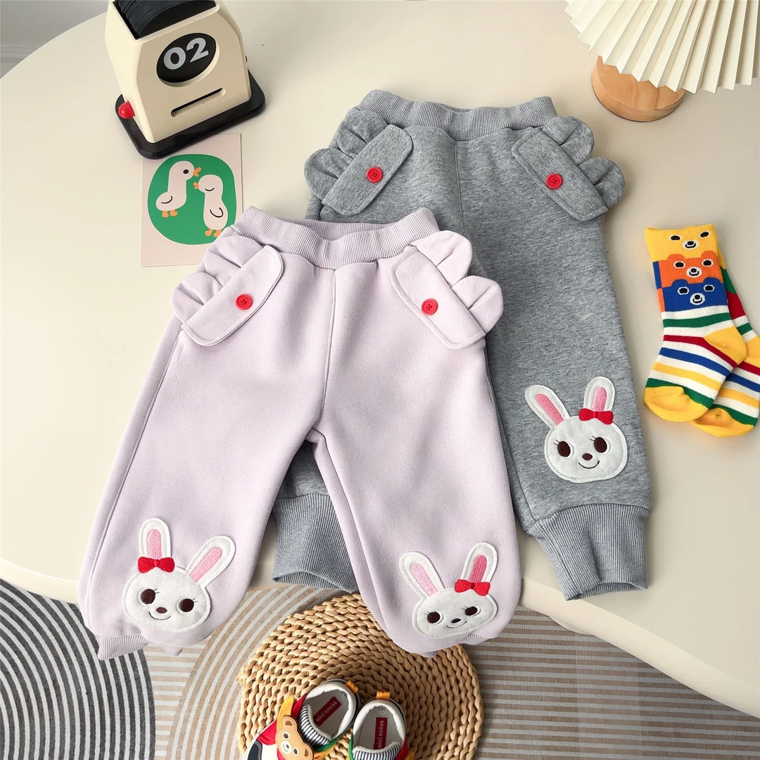 日系miki女童加绒立体小兔儿童长裤外穿裤24冬新儿童卡通长裤6066