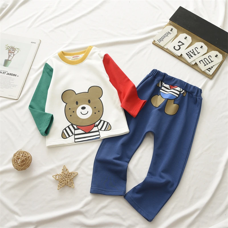 外贸日系miki童装24秋季新款男女童可爱麻子小熊套装一件代发3072