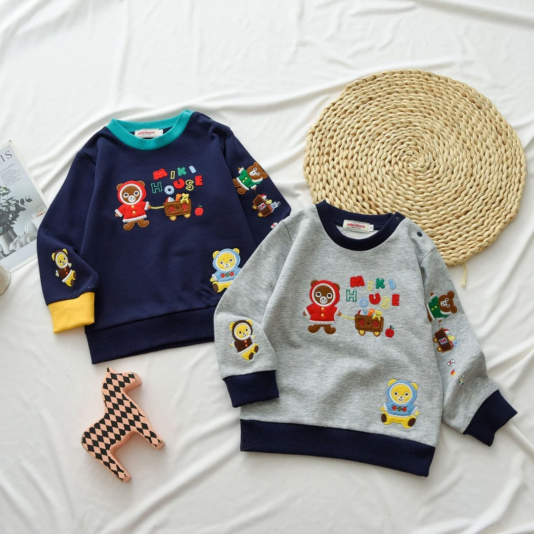 24秋季新款mikiclever男女童卡通小熊购物车套头圆领长袖卫衣2363