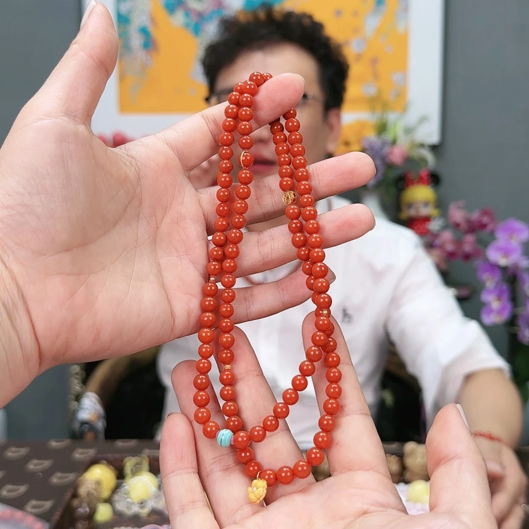 南红玛瑙手链18K金镶嵌手串