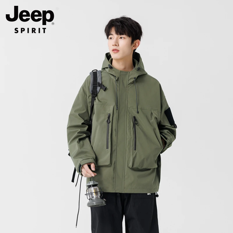 JEEPSPIRIT吉普户外防风防水夹克日系宽松连帽潮流爆款休闲男外套