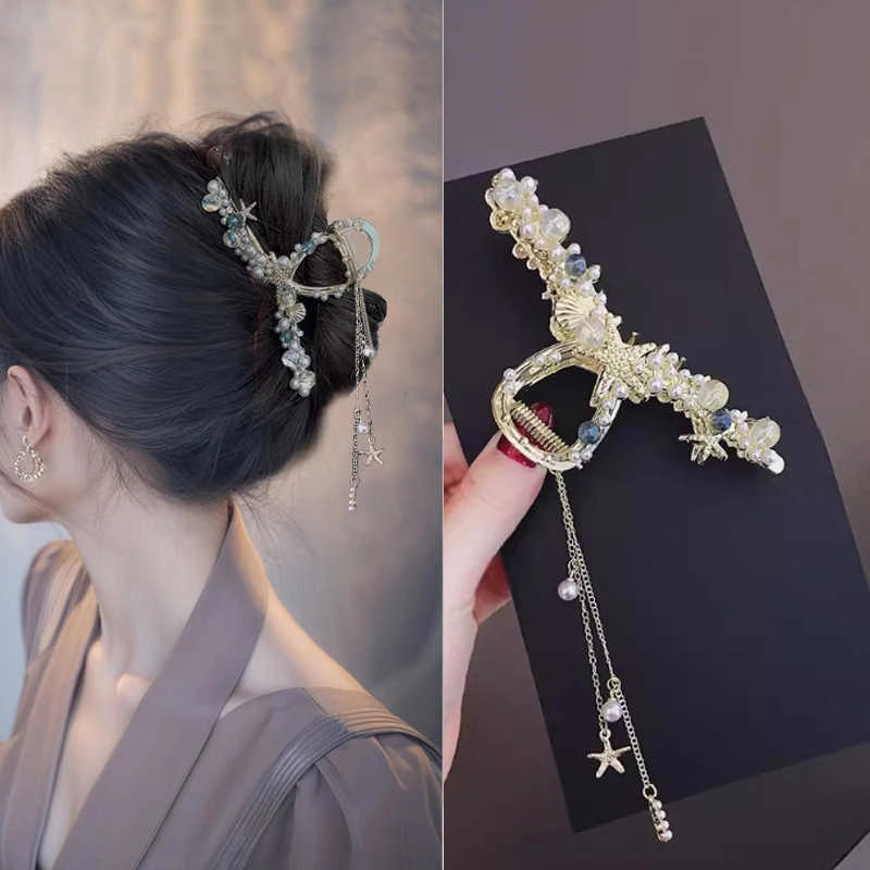 韩式头发抓夹气质流苏发抓鲨鱼夹大号抓夹高级感海星夹子发夹发卡