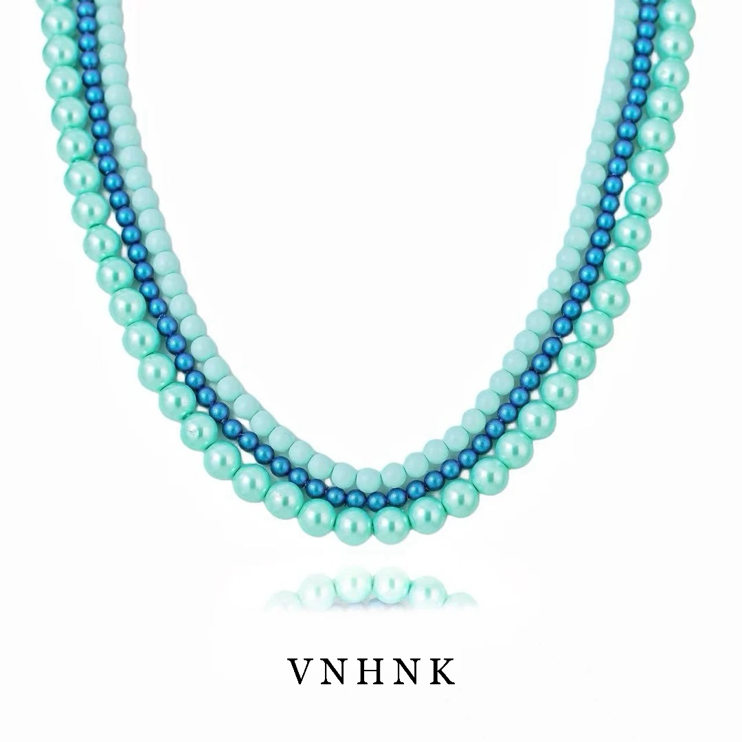 不锈钢仿珍珠项链 美可儿  F550  蓝色（3mm4mm6mm)气质时尚项链