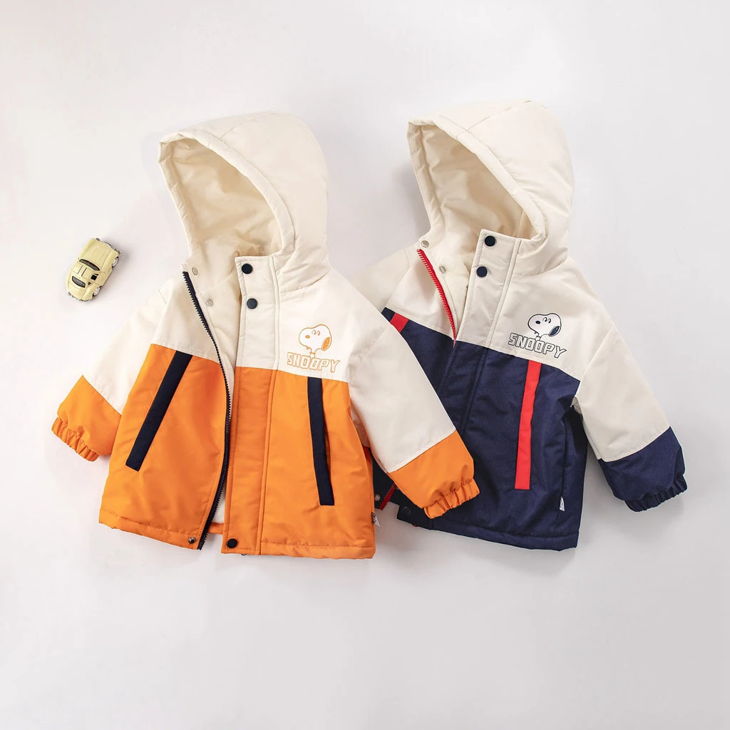 爆史努比加绒加厚儿童冬装冲锋衣外套连帽派克服保暖加厚棉服宝宝