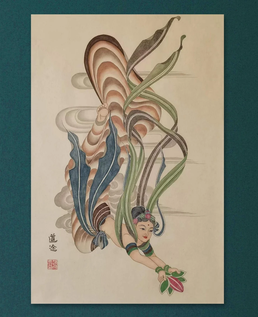 赵文涛敬绘《敦煌飞天》作品规格69cmx46cm 未装裱