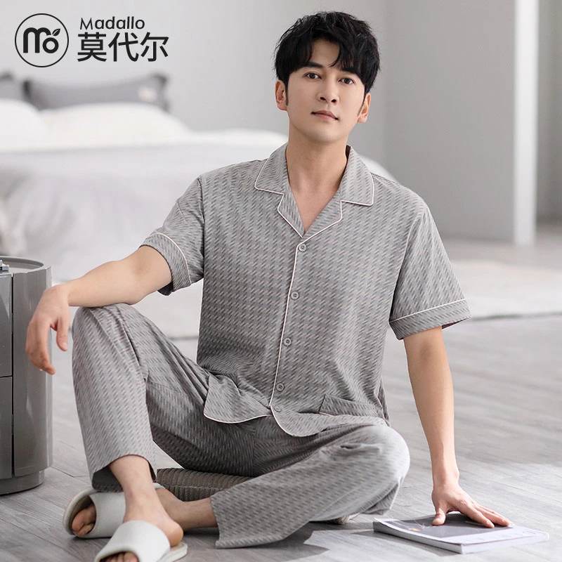 莫代尔睡衣男款2025新款夏季薄款男士纯棉短袖开衫夏天可外穿套装