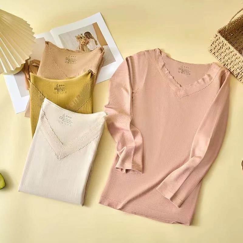 秋冬美体塑身保暖内衣女发热亲肤套装修身蕾丝边内穿秋衣秋裤打底