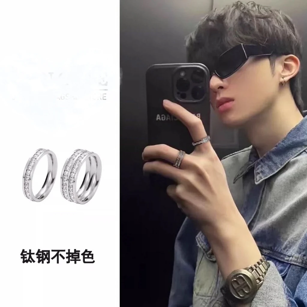 钛钢锆石戒指 满天星戒指小众设计情侣对戒满钻钛钢戒指洗澡可戴