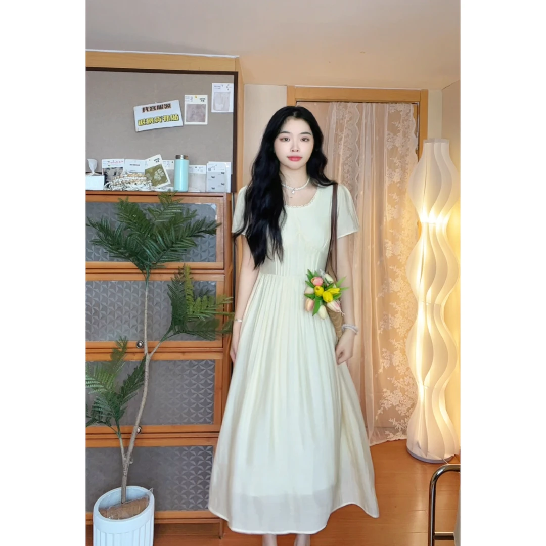 仲夏甜心 黄色中长款夏季显瘦设计感气质法式仙气女装连衣裙