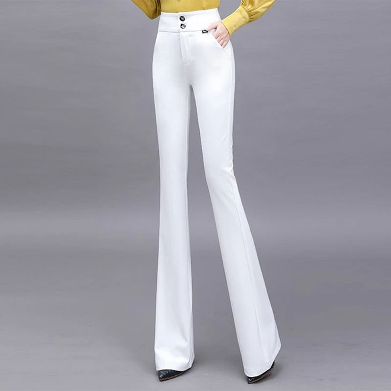白色裤子女微喇裤2025春夏新款抗皱垂坠感高腰显瘦修身喇叭裤子