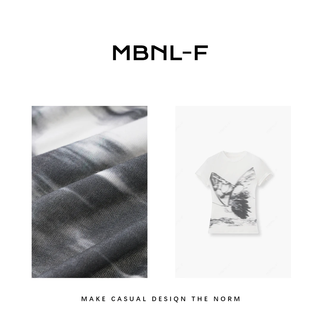 MBNL-F“水墨蝴蝶”天丝羊M夏季百搭休闲短袖T恤 秦磊XM-T0109