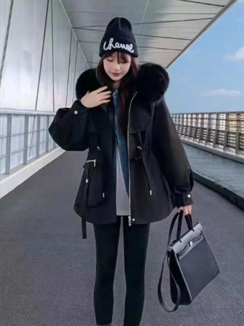 【万人迷】2024秋冬新款连帽派克服中长款加厚狐狸毛百搭外套