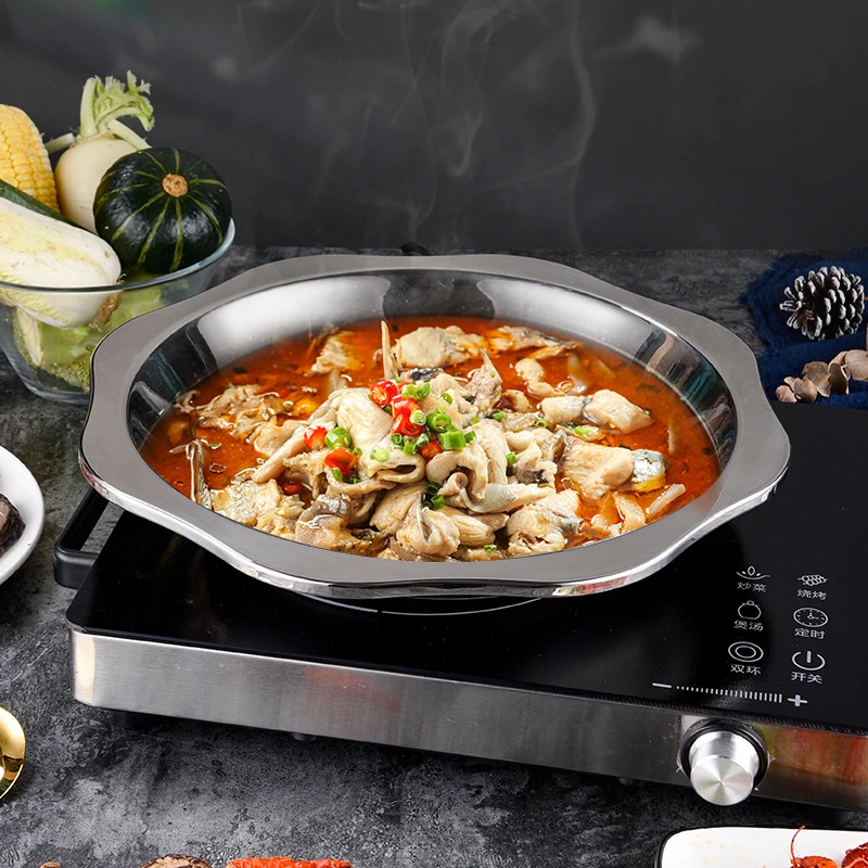 不锈钢八角龙虾盘平底干锅麻辣小龙虾用盆酸菜鱼盆肉蟹煲盆火锅盆