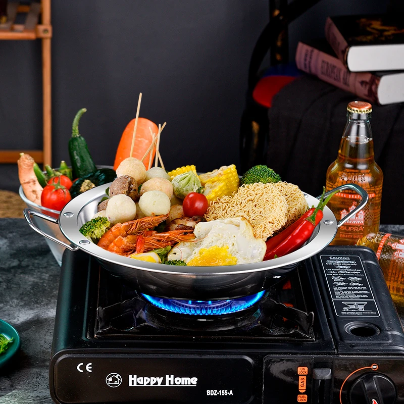 特厚不锈钢宽边锅平底干锅锅仔双耳浅火锅盆香辣蟹小龙虾专用浅锅