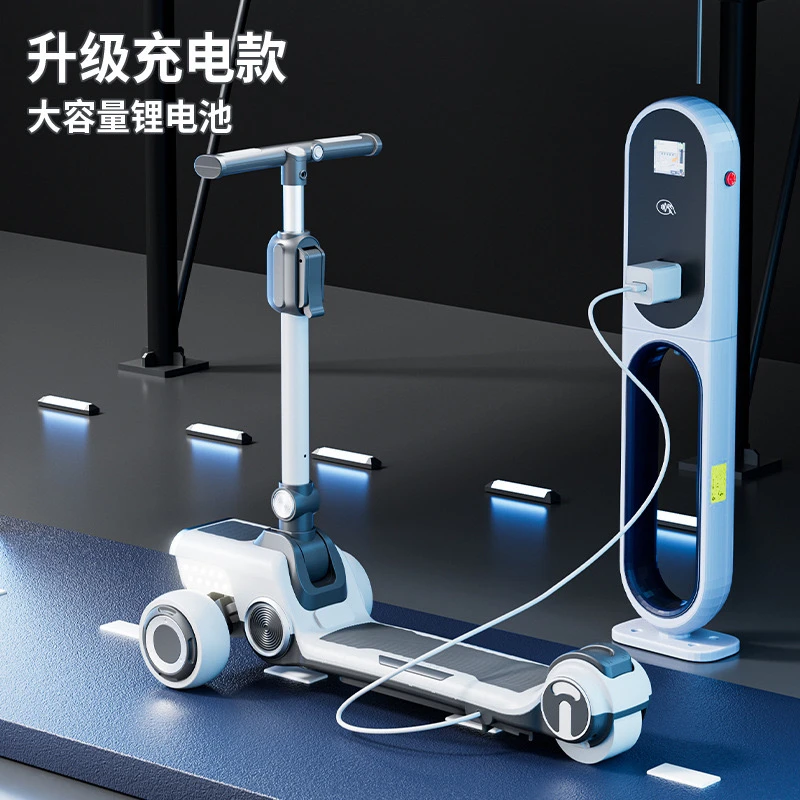 儿童电动滑板车2-4-6-12岁电瓶车多功能折叠加宽踏板车电动车大轮