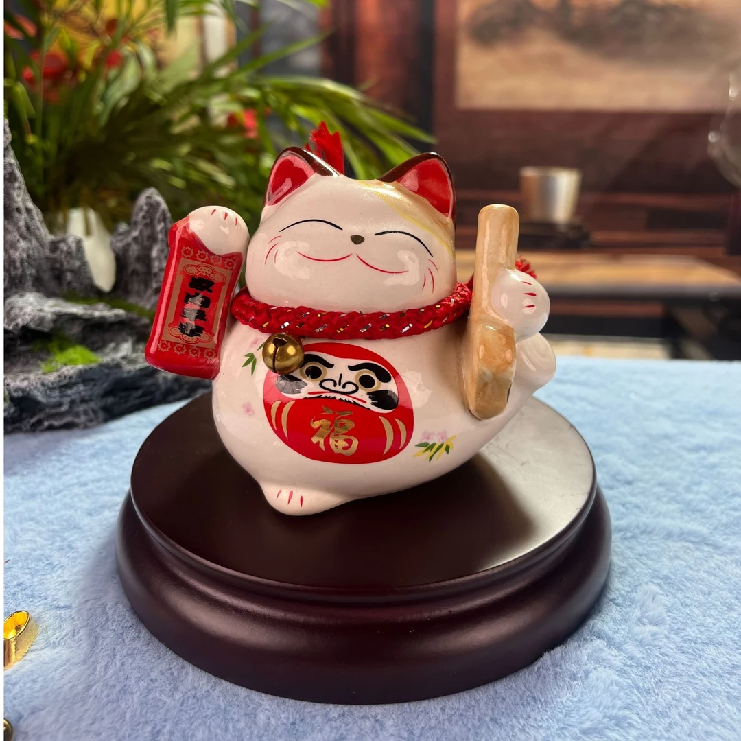 【家内平安白猫】精品幸福健康招财猫温馨居家电视柜玄关陶瓷摆件