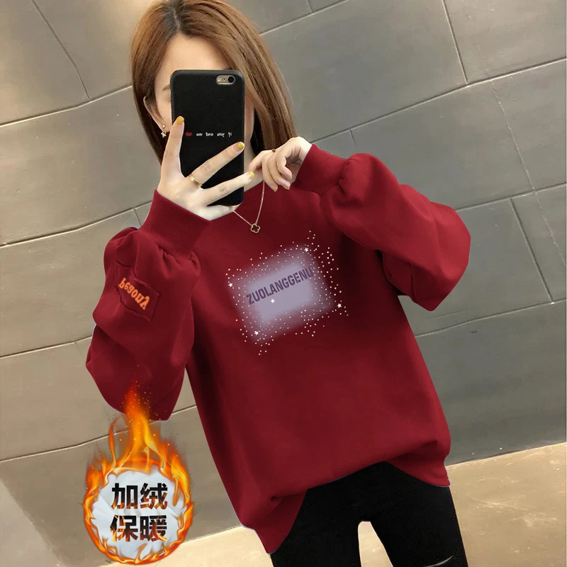 薄款/加绒长袖卫衣女春秋季美式复古小个子慵懒风宽松套头ins上衣