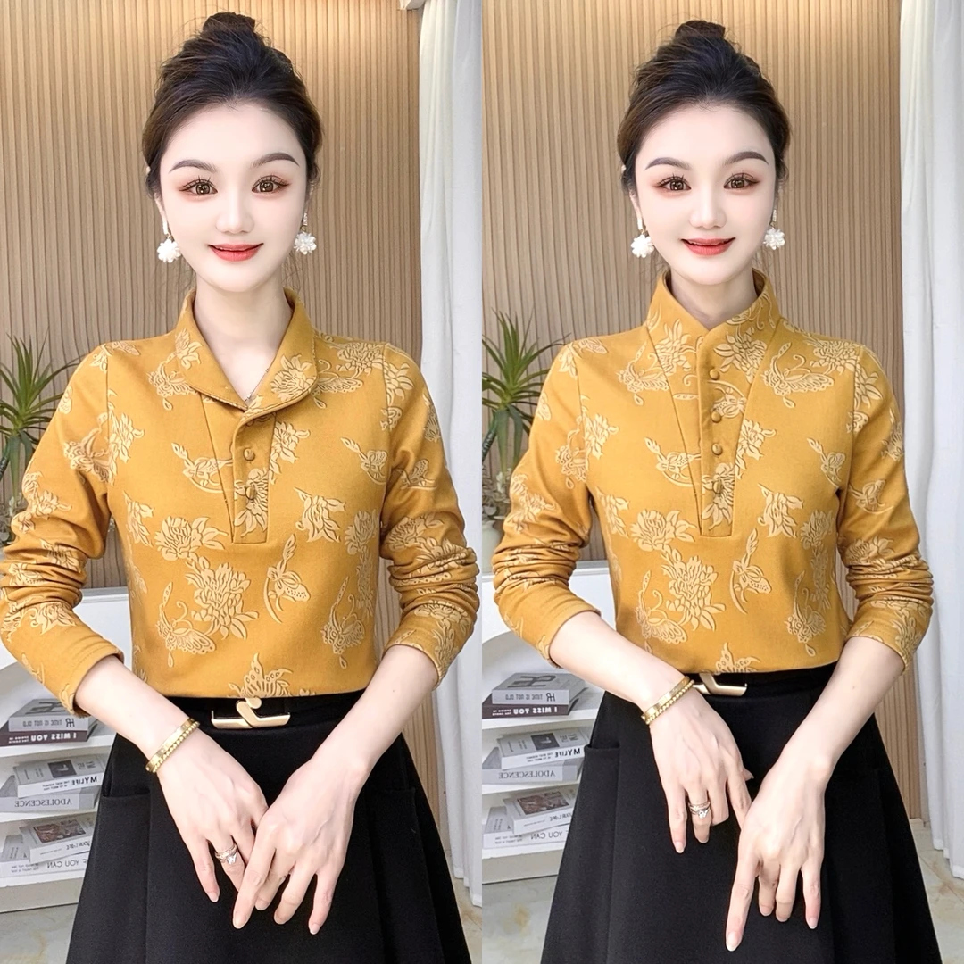 【9189】冬季保暖一体绒立领弹力上衣百搭时尚显瘦长袖打底衫加绒