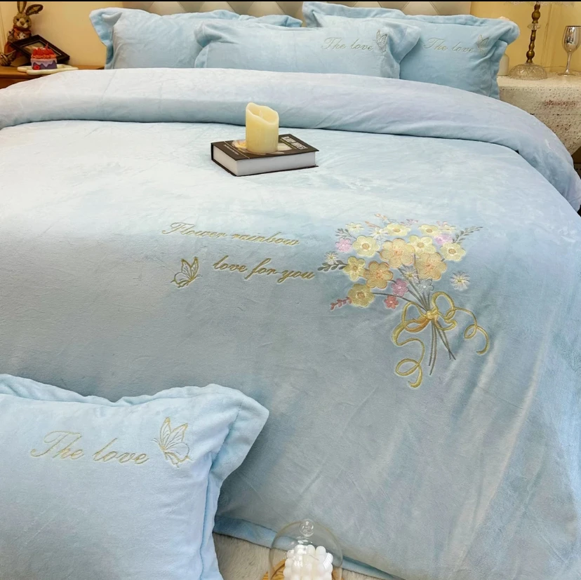 高克重加厚保暖刺绣牛奶绒四件套 sy 金枝玉叶