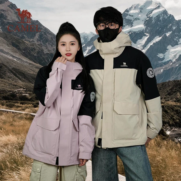 骆驼羽绒服三合一冲锋衣冬新款工装防风防水男女拼色登山外套3746