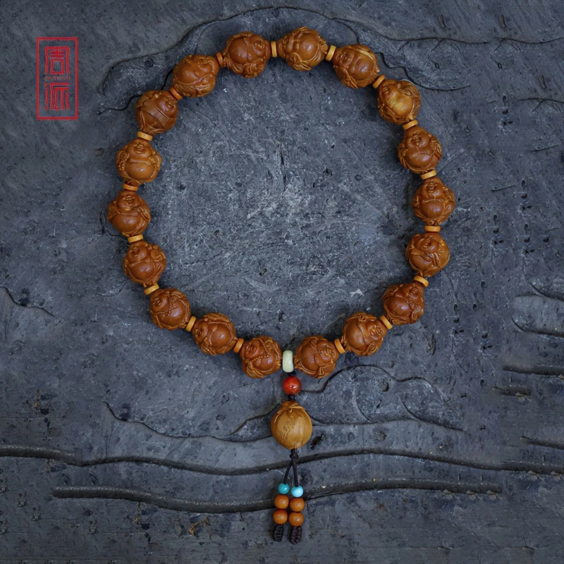 周派周春毅小籽十八弥勒橄榄核手串苏工本工纯手工核雕文玩收藏品