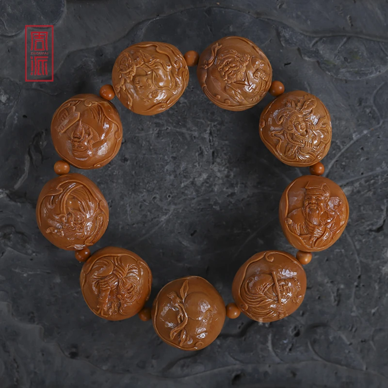 周派春毅核坊 纯刀八仙橄榄核手串文玩收藏品苏工纯手工雕刻浮雕