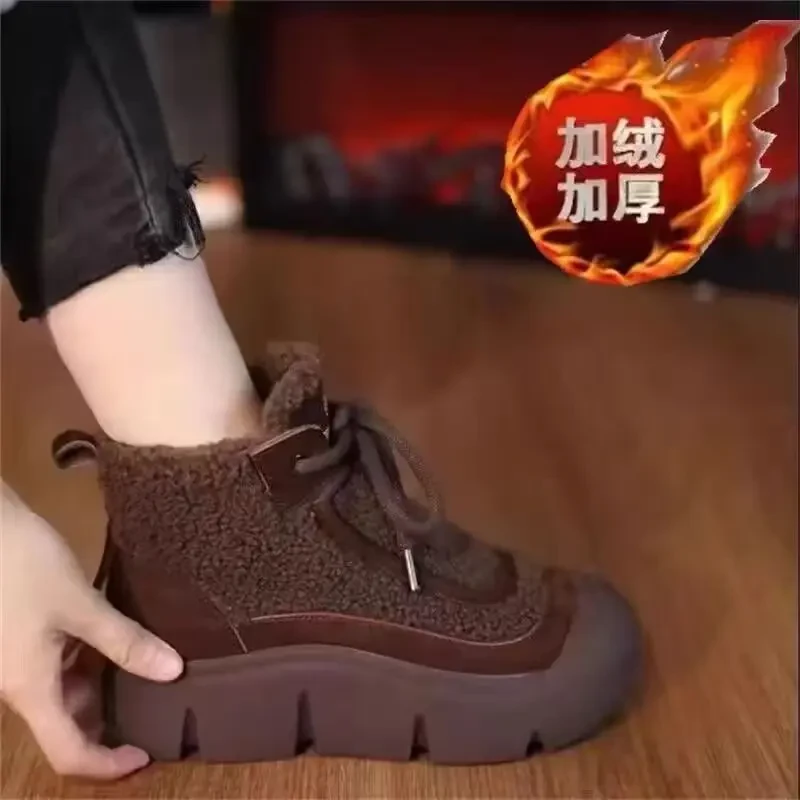 【直播专属】软皮绒棉鞋冬季新款厚底妈妈高帮雪地靴前拉链短靴加绒