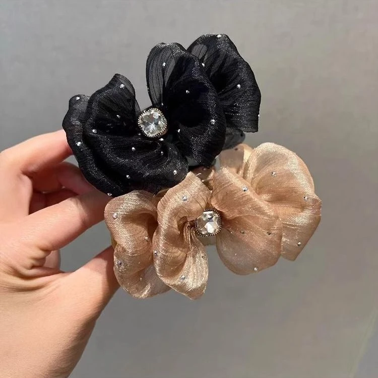 韩版绢纱满天星泡泡盘发丸子头抓夹后脑勺发卡头饰高马尾固定发夹