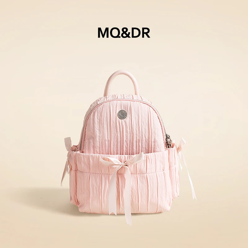 MQ&DR【恋爱物语】小众芭蕾蝴蝶结丝带链条双肩帆布褶皱清新背包