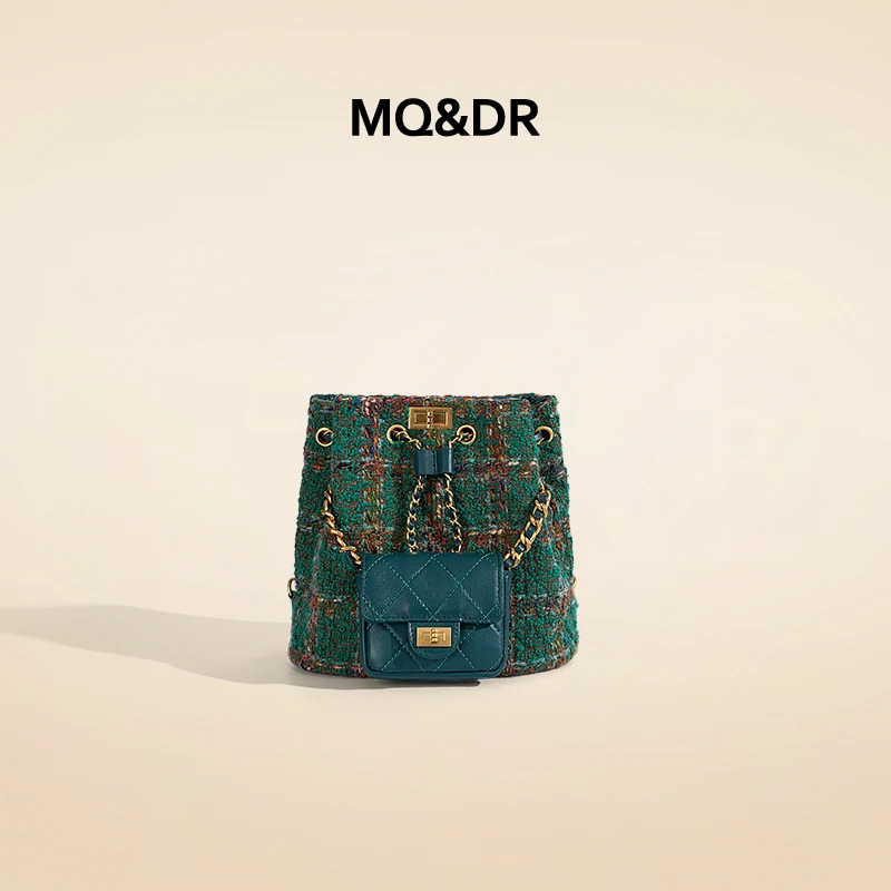 MQ&DR【绿野仙踪】小众设计秋冬小香风绿色呢子百搭菱格双肩包
