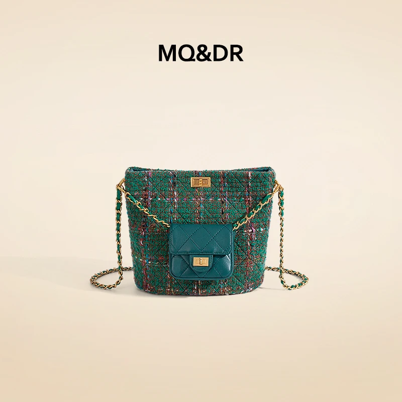 MQ&DR【诗意琥珀】小香风粗花毛呢小众链条水桶包新款单肩斜挎包