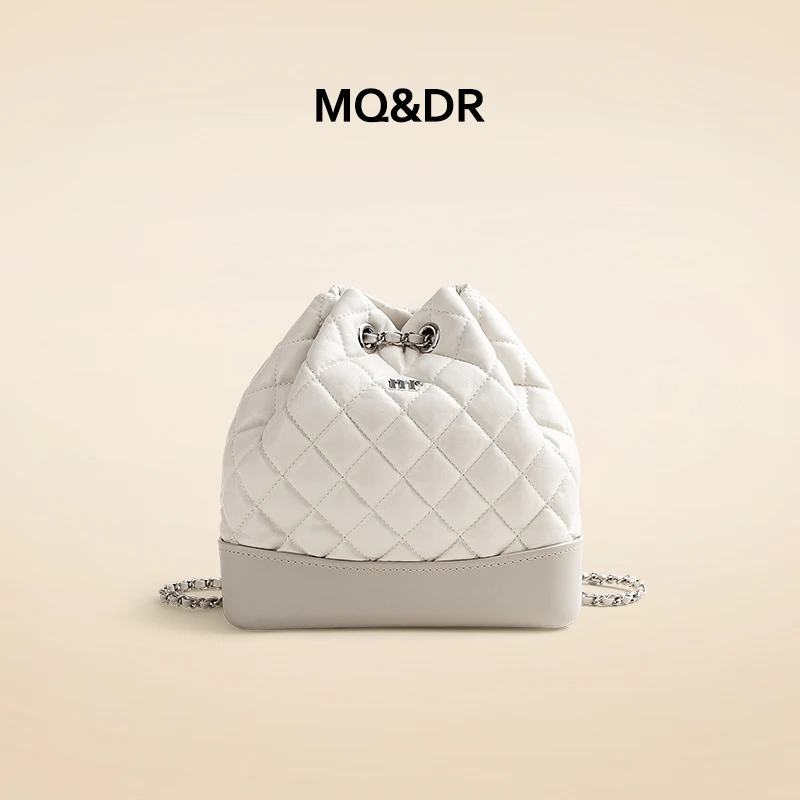MQ&DR【白巧方糖】原创新款小香风菱格链条抽绳简约高级感双肩包