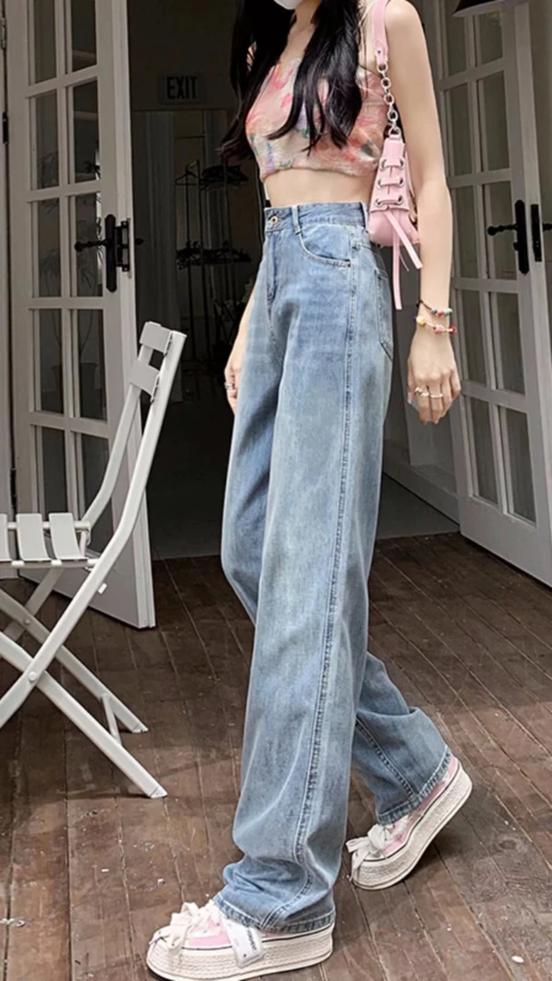 【小颖】601-799 春秋新款韩版女装牛仔拖地喇叭宽松百搭直筒牛仔女